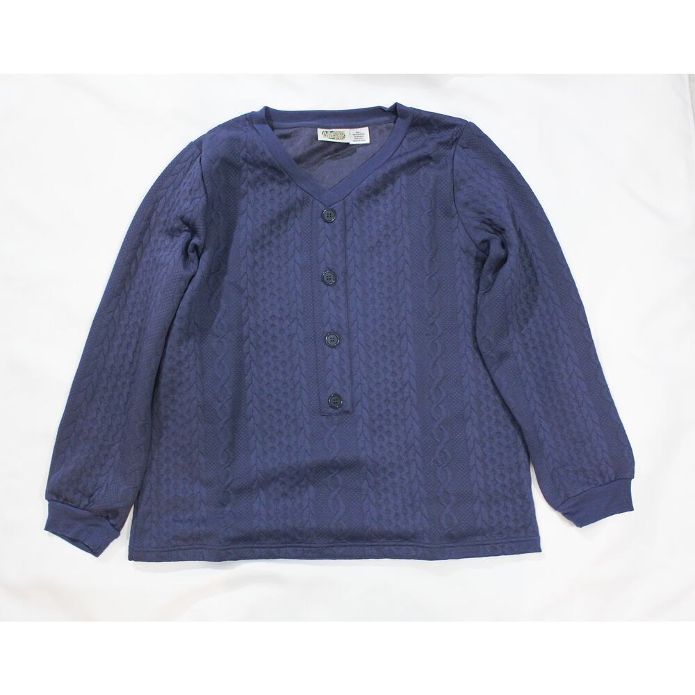 New Collections Etc Women's Thermal Henley Top Navy Blue Size L Textured